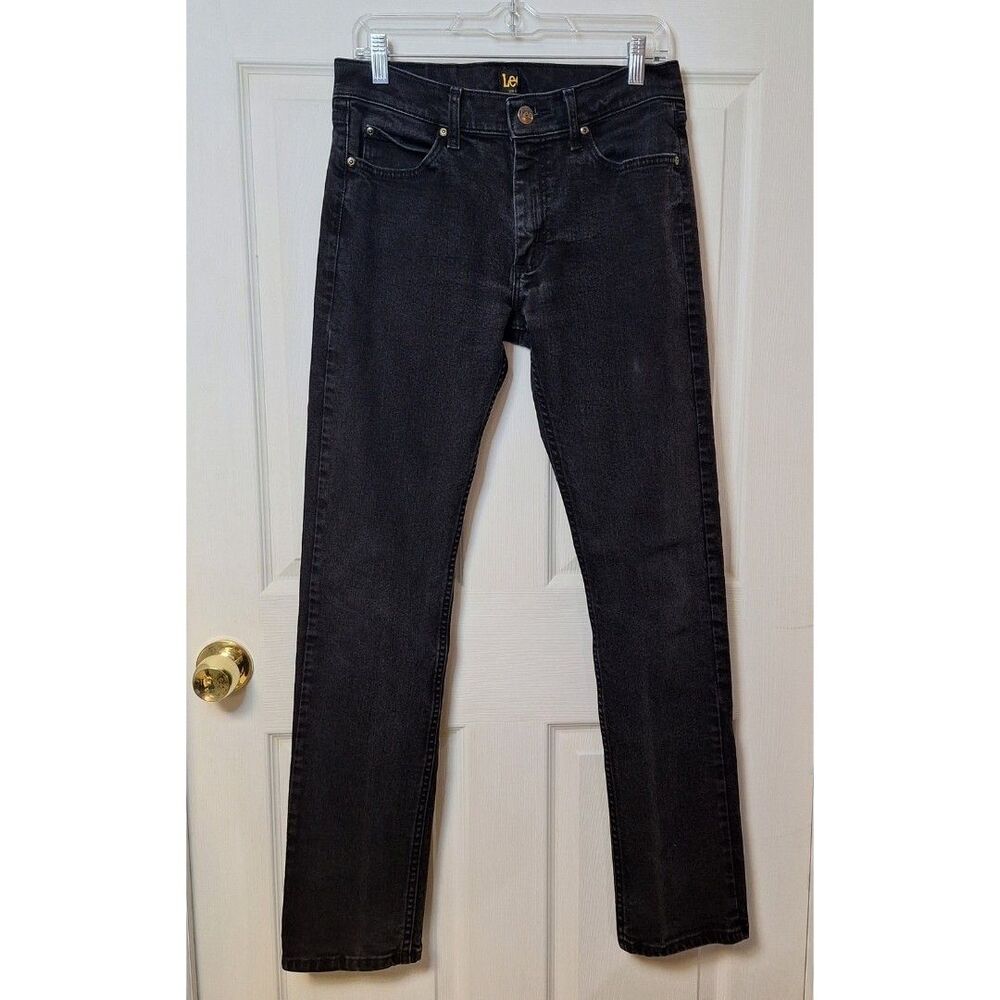 Lee Black Denim Slim Fit Mid Rise Straight Leg Jeans Classic Stretch Size 30x34